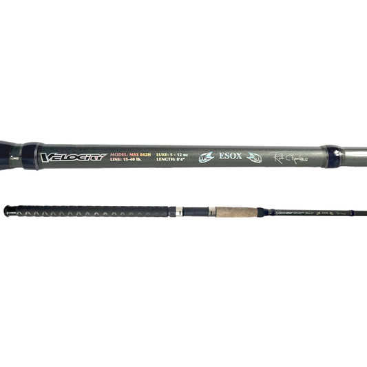 Muskie fishing rod by Velocity Fishing.  8'4" length, 15-40 lb line